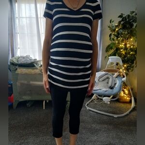 2pc Set Black and White Striped Maternity Top W/Blk Maternity Casual Pants